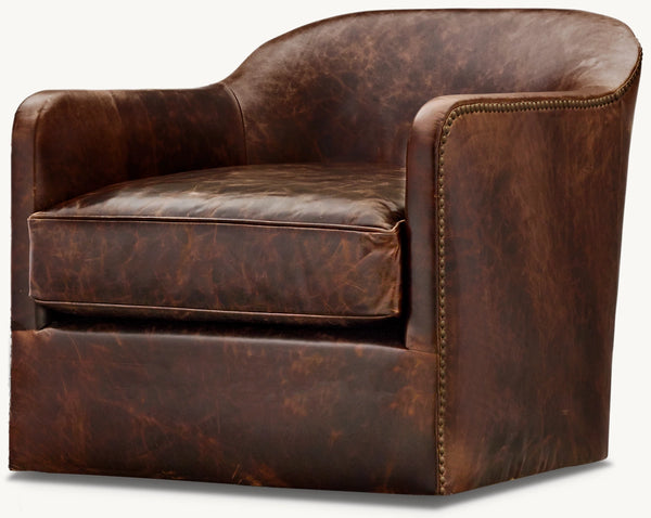 1950s French Tuxedo Leather Swivel Club Chair