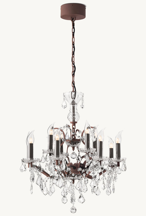 19Th C. Rococo Iron & Crystal Outdoor Chandelier