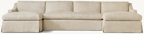 Belgian Slipcovered Classic Slope Arm Customizable Bench-Seat Sectional