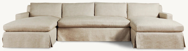 Belgian Slipcovered Track Arm Customizable Bench-Seat Sectional