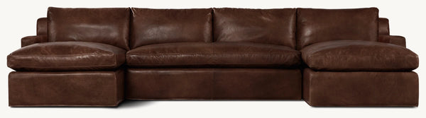 Belgian Track Arm Leather Customizable Bench-Seat Sectional