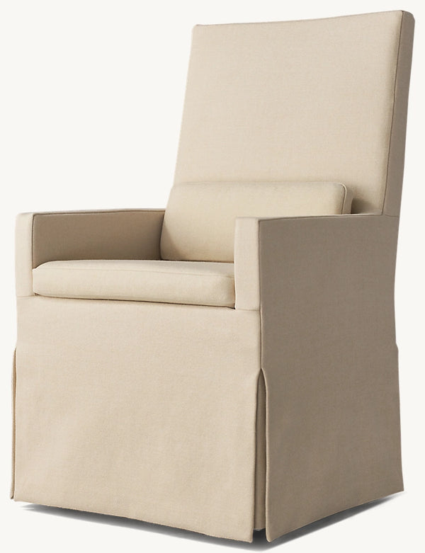 Belgian Track Arm Slipcovered Dining Armchair