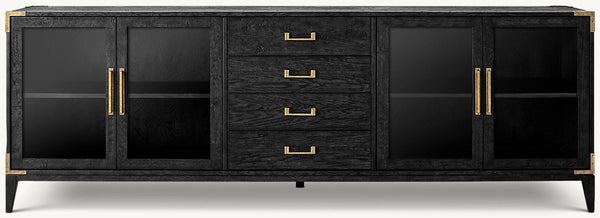 Cayden Campaign Glass 4-Door Sideboard With Drawers