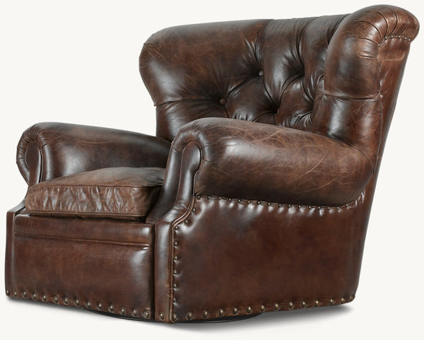 Churchill Leather Swivel Chair with Nailheads