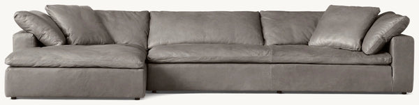 Cloud Leather Left-Arm Sofa-Chaise Bench-Seat Sectional