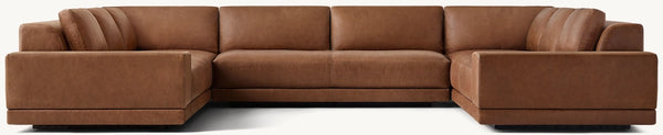 Cortona Slim-Arm Full Cushion Back Leather U-Sofa Sectional