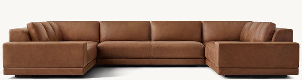 Cortona Wide-Arm Full Cushion Back Leather U-Sofa Sectional