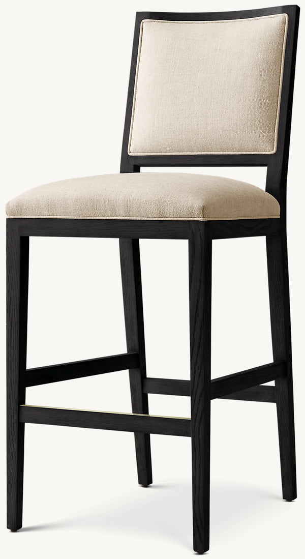 French Contemporary Square Fabric Bar & Counter Stool
