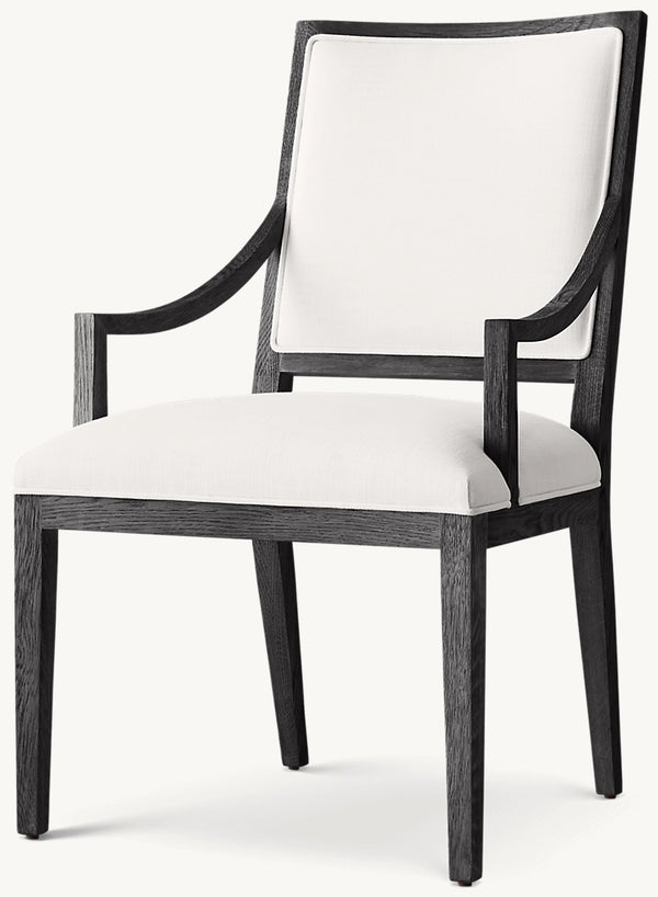 French Contemporary Square Fabric Slope Dining Armchair