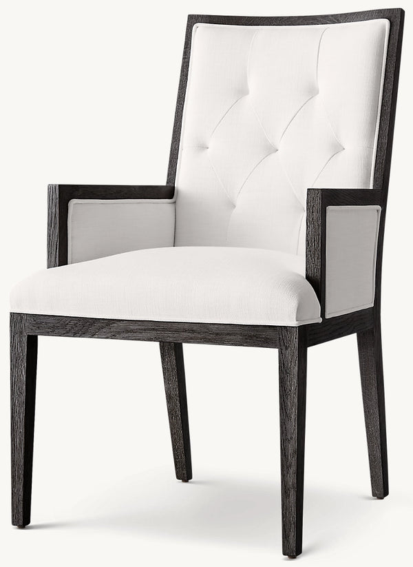 French Contemporary Tufted Square Fabric Closed Dining Armchair