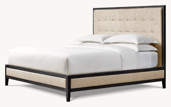 French Contemporary Fabric Box-Tufted Panel Bed