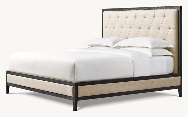 French Contemporary Fabric Diamond-Tufted Panel Bed
