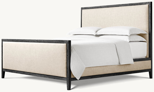 French Contemporary Fabric Panel Bed with Footboard