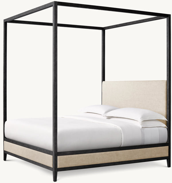 French Contemporary Fabric Panel Canopy Bed