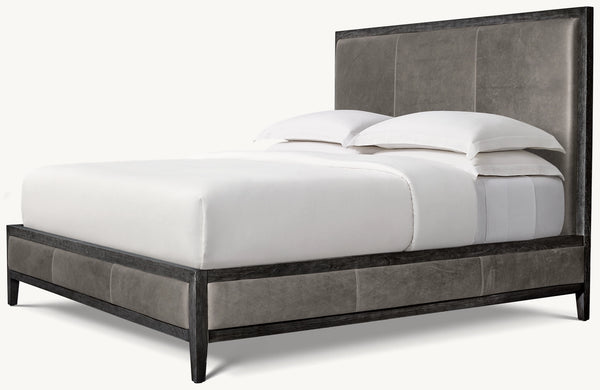 French Contemporary Leather Panel Bed