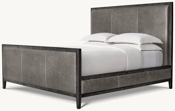 French Contemporary Leather Panel Bed With Footboard