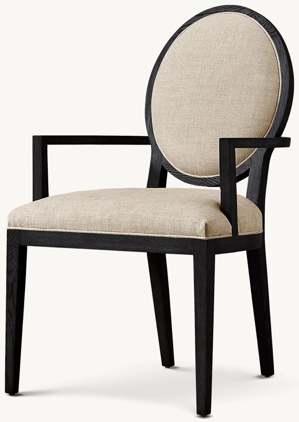French Contemporary Round Fabric Dining Armchair
