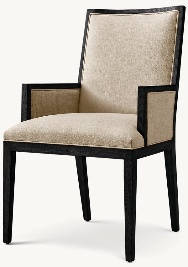 French Contemporary Square Fabric Closed Dining Armchair