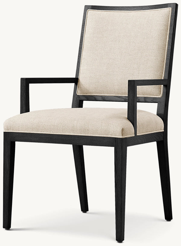 French Contemporary Square Fabric Dining Armchair