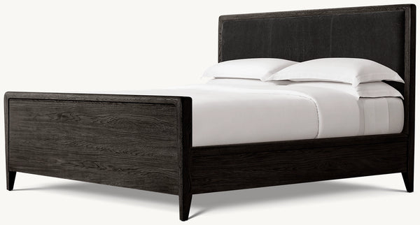 Gael Oak Leather Panel Bed with Footboard