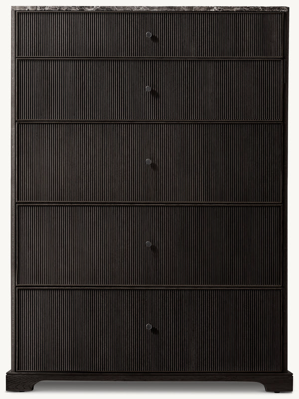 Genevieve Stone Reeded 5-Drawer Narrow Dresser