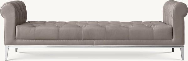 Italia Chesterfield Leather Bench with Tufted Seat - Metal Base