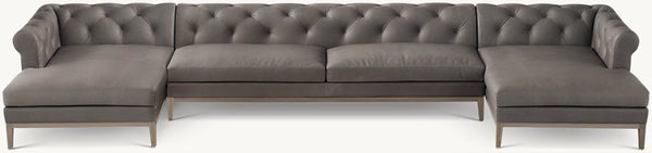 Italia Chesterfield Leather Customizable Sectional - Oak Base