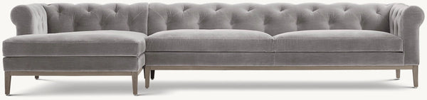 Italia Chesterfield Left-Arm Sofa-Chaise Sectional - Oak Base