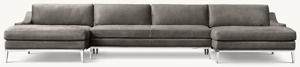 Italia Slope Arm Leather Customizable Sectional - Metal Base