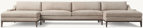 Italia Slope Arm Leather Customizable Sectional - Oak Base