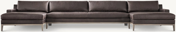 Italia Track Arm Leather Customizable Sectional - Oak Base