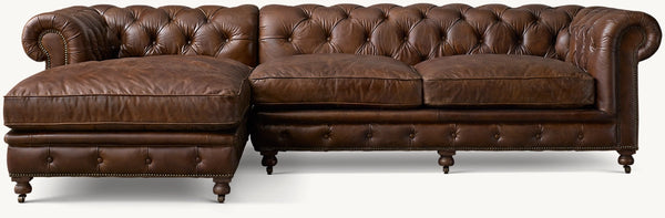 Kensington Leather Left-Arm Sofa-Chaise Sectional