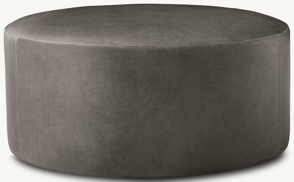Large Cooper Leather Round Ottoman