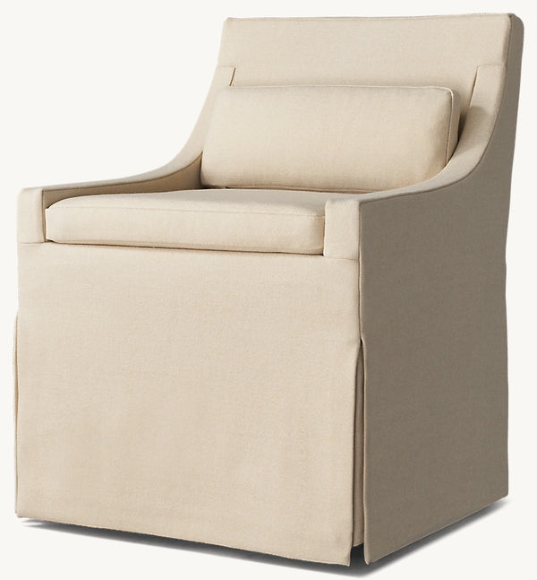 Low Belgian Slope Arm Slipcovered Dining Side Chair