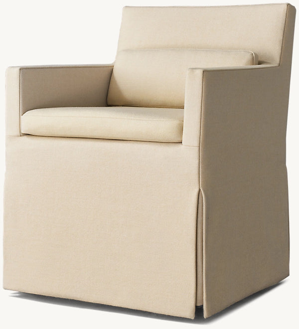 Low Belgian Track Arm Slipcovered Dining Armchair