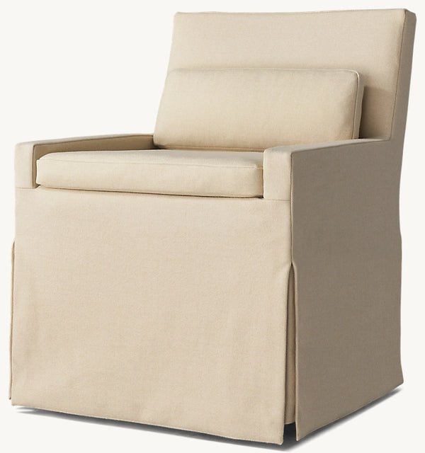 Low Belgian Track Arm Slipcovered Dining Side Chair