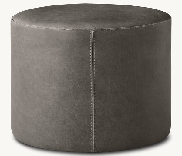 Small Cooper Leather Round Ottoman